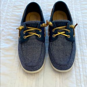 Navy and gold Sperry boat shoes